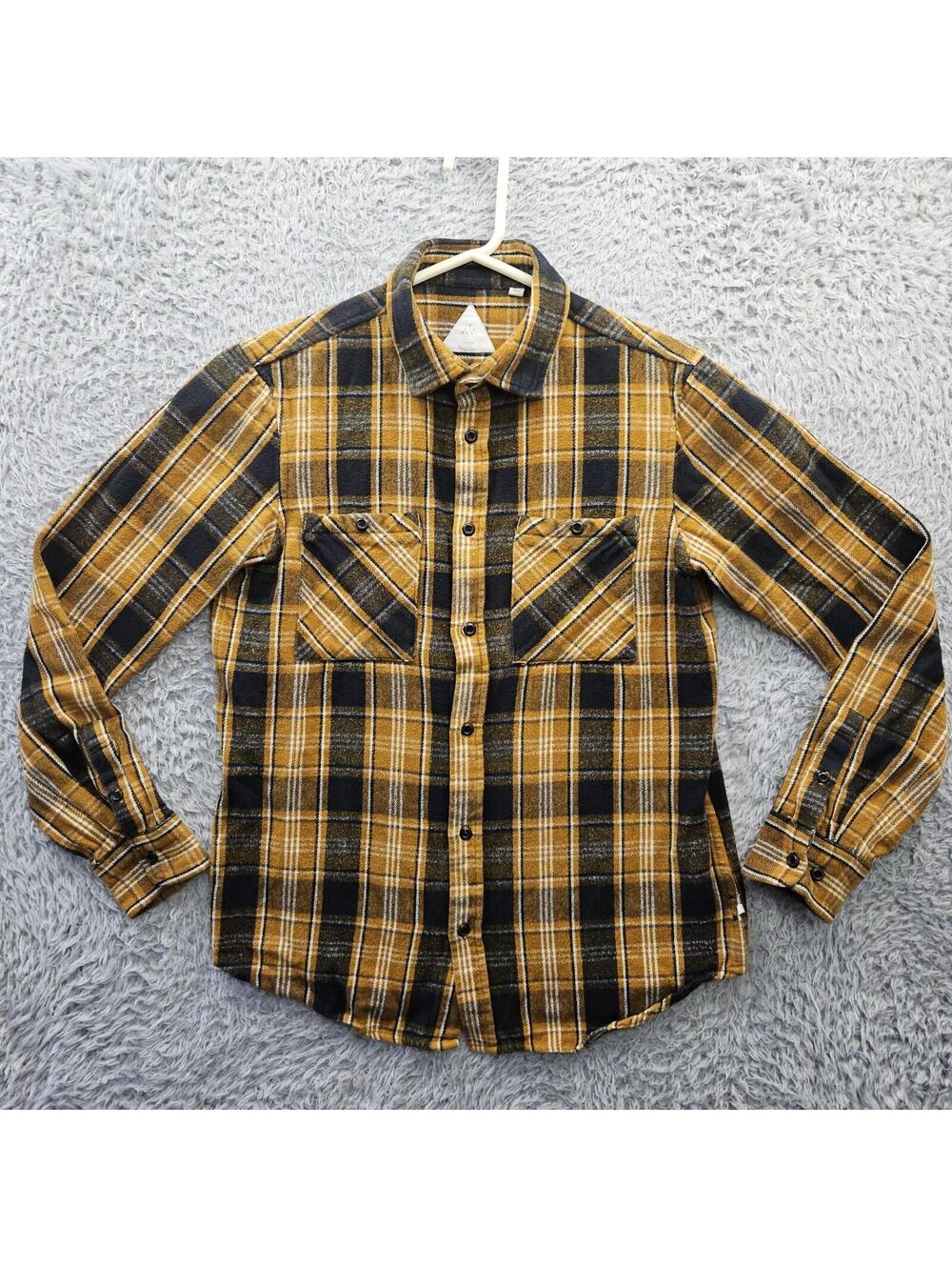 Altamont Flannel Shirt Men Medium Brown Orange Black Plaid Andrew Reynolds
